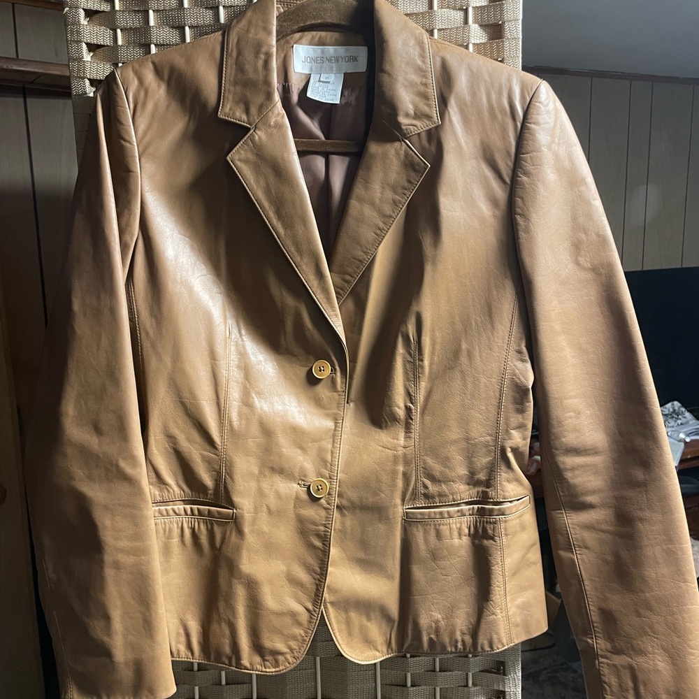 Jones New York Women's Brown Leather Blazer